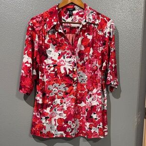 Alfani Red & Pink Floral Button-Front Women's Shirt